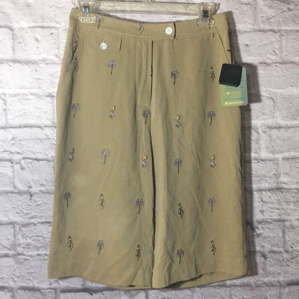 Bobby Chan Silk Blend Palm Tree/ Girl Shorts ~ New